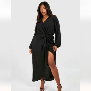 Boohoo Plus Textured Tie Detail Maxi Dress